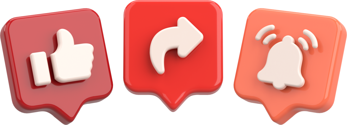 Like share subscribe icon. 3D illustration.